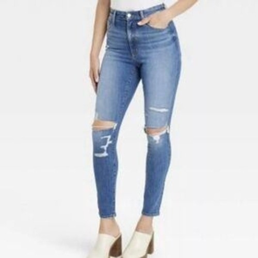 Universal Thread High Rise Skinny Jeans Distressed Slim Leg‎ Medium Wash Size 28